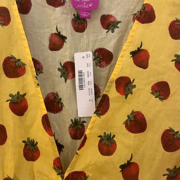 Edie Parker X J Crew Yellow Dress cover up strawberry print size M NWT - Picture 4 of 10